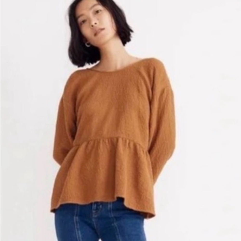 Madewell Textured Peplum open back Top mustard brown size medium